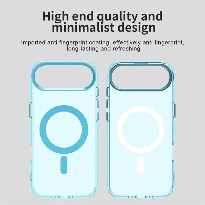 Image of Elzzi Translucent Back Cover for iPhone 17 Air Case, Shockproof Matte Phone Cover with Magnetic, MagSafe Compatible Protective Case for Men & Women (Mist Blue)
