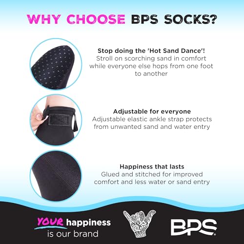 Image of BPS Storm 'Smart Sock' Ultra Water Fin Sock (Low Cut - Unisex) 3mm Neoprene Glued and Blind Stitched w /Fit Adjustment Straps for Snorkeling, Tide-Pooling and All Water and Sand Activities