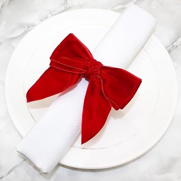 6Pcs Pink Bow Napkin Rings Wedding Napkin Holder Chic Velvet Napkin Buckles for Wedding Christmas Dinner Party Table Decoration Red