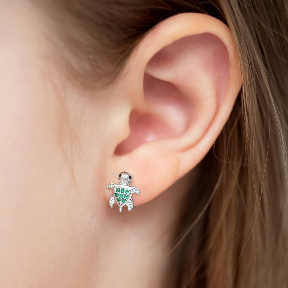 In Season Jewelry Sea Turtle Kids Earrings - 925 Sterling Silver Hypoallergenic Earrings for Girls with Safety Screw Backs - Safe & Comfortable for Toddlers, Kids & Little Girls