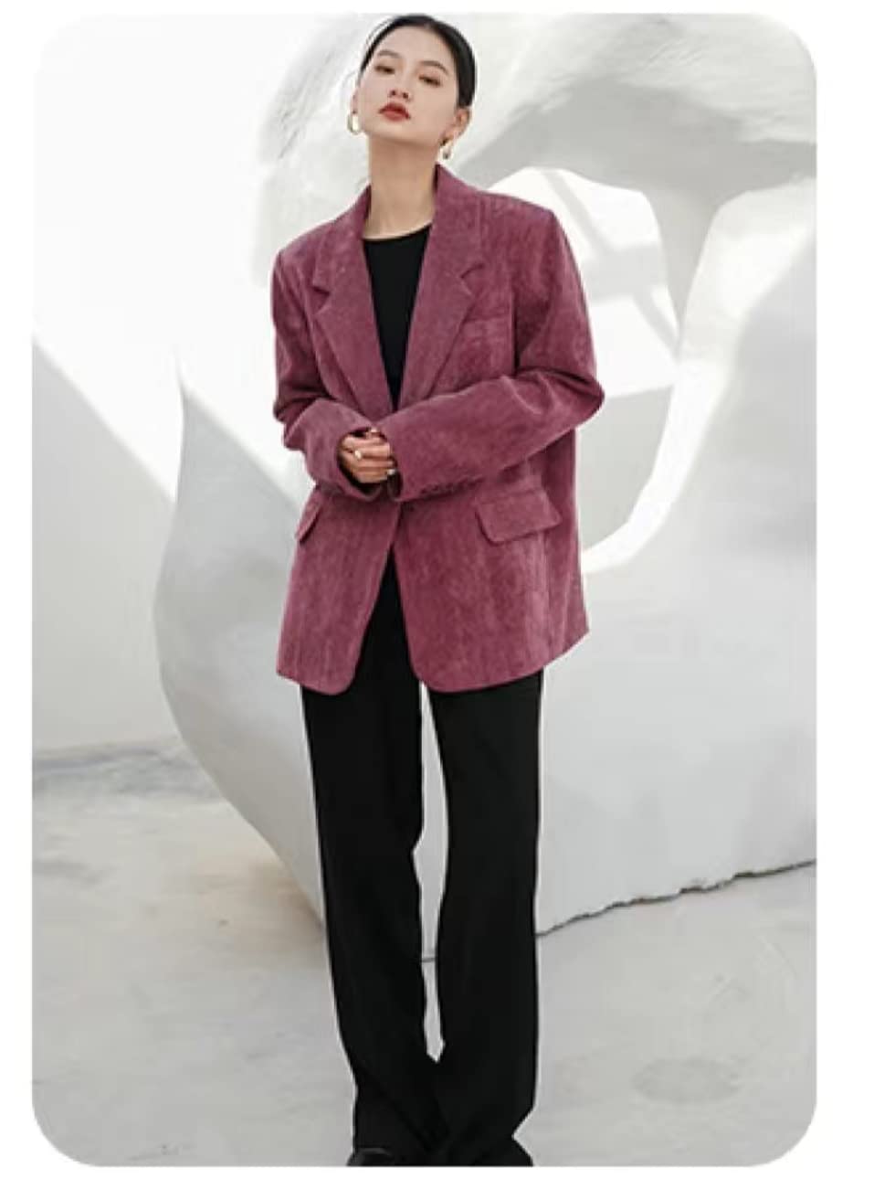TOBILE Blazer Giacca per Velluto A Velluto A Rosso Semplice Rosa Rosa Giacca Sciolta Casual