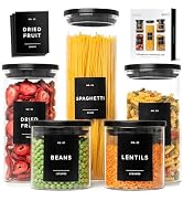 EDELHAUS Glass Storage Containers with Black Lids [Extra Thick Glas] with 54 Labels - Canister Fo...