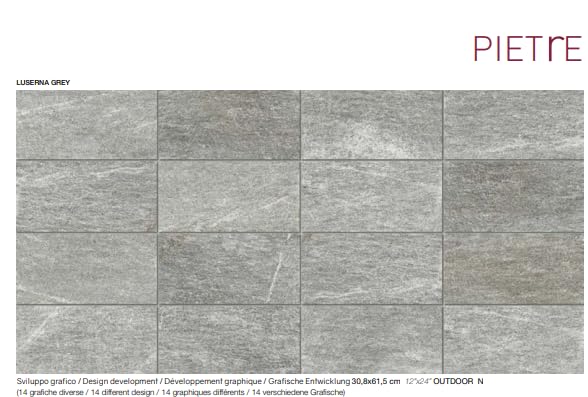 Piastrella Effetto Pietra Luserna Grey, 20x40 cm, Grigio, Antiscivolo R11, Antigeliva, Spessore 8,5 mm CF 1,12 MQ CF 14 PZ, Made in Italy