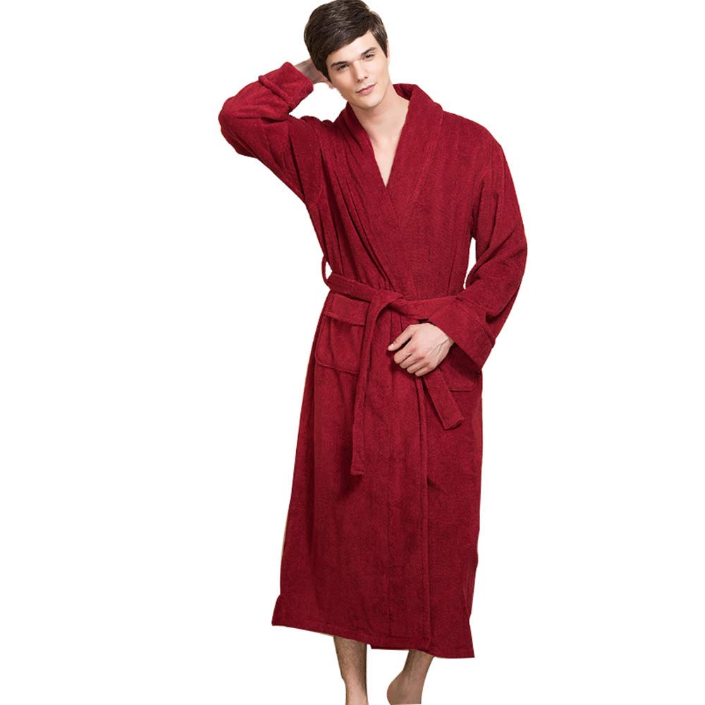 Albornoz Extra Larga, Batas de Algodón Unisex Pareja, Bata de Hotel de Color Sólido con Engrosamiento y Bolsillos y Cinturón