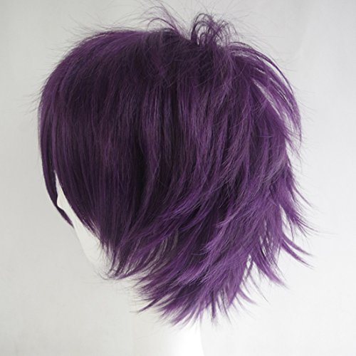 Alacos Short Fashion Spiky Layered Anime Cosplay Wig Halloween Christmas Carnival Dress Up Pretend Play Party Wig Gift+Cap (Deep Purple) #TOP3