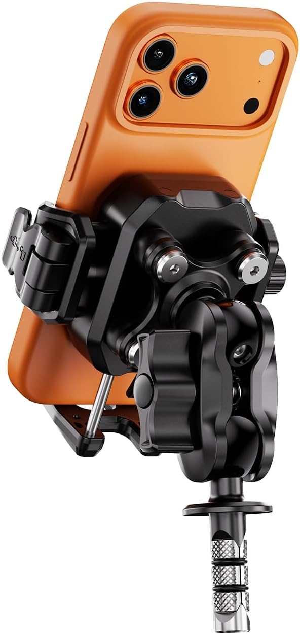 Kewig Motorcycle Phone Fork Stem Mount with Vibration Dampener [Anti-Theft] [Camera Friendly] Cellphone Cradle Fits Stem Tubes 12mm-25.4mm in Diameter for Motorcycle Adjustable Size Fit 5.4-7.2" Phone