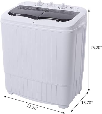 Portable Compact Twin Tub Washing Machine - 14.3lbs (7.7+6.6) Capacity,Semi-Automatic - Built-in Drain Pump - for Camping, Apartments, Dorms, College Rooms,Delicates,Gray