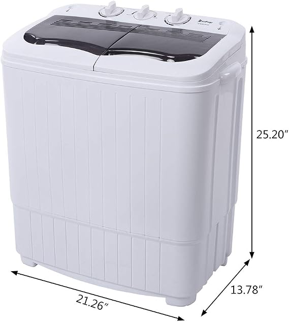Portable Compact Twin Tub Washing Machine - 14.3lbs (7.7+6.6) Capacity,Semi-Automatic - Built-in Drain Pump - for Camping, Apartments, Dorms, College Rooms,Delicates,Gray