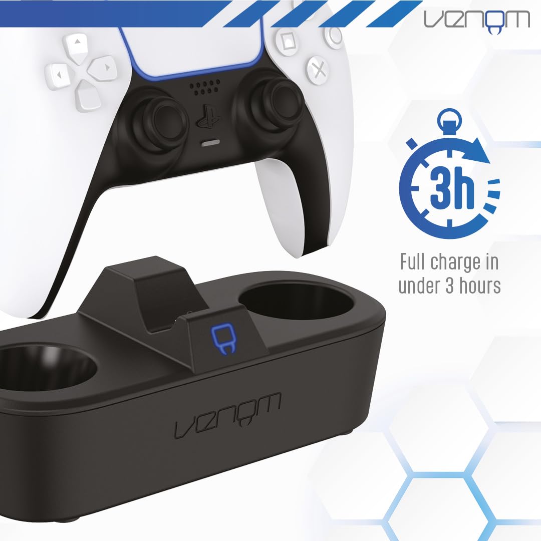 Venom Stacja Turbo do Ładowania Kontrolera PS5 | Szybka Ładowarka DualSense & Edge z Wskaźnikiem LED | Stacja Ładowania z Inteligentną Ochroną