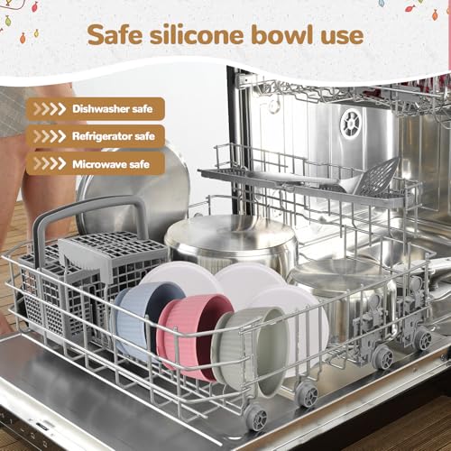 3 Stück Silikon Katzennäpfe mit Deckel, rutschfeste Saugnapf Futternäpfe Set, für Kätzchen und Kleine Hunde, Mikrowellen Spülmaschinenfest, Gestreiftes Design Haustiernäpfe