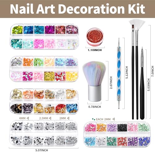 Fandamei Nail Art Brush, Nail Design Tools Kit With Nail Art Brushes, Nail Dotting Tools,Fine Glitter,Nail Butterfly, Nail Heart Sequins, Foil Flakes thumb #1
