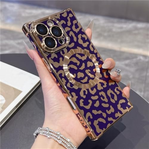 Coque iPhone 15 Pro violette anti-choc léopard résolvant les rayures d'objectif