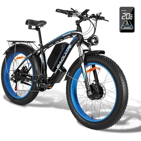 2000W Dual Motor Fat Tire Ebike - 35MPH Electric Bike for Men Women, 48V 23Ah Removable Battery, 80 Miles Adults Electric Bicycle with 21 Speed Gears Lockable Suspension for Off-Road Mountain Snow Cover