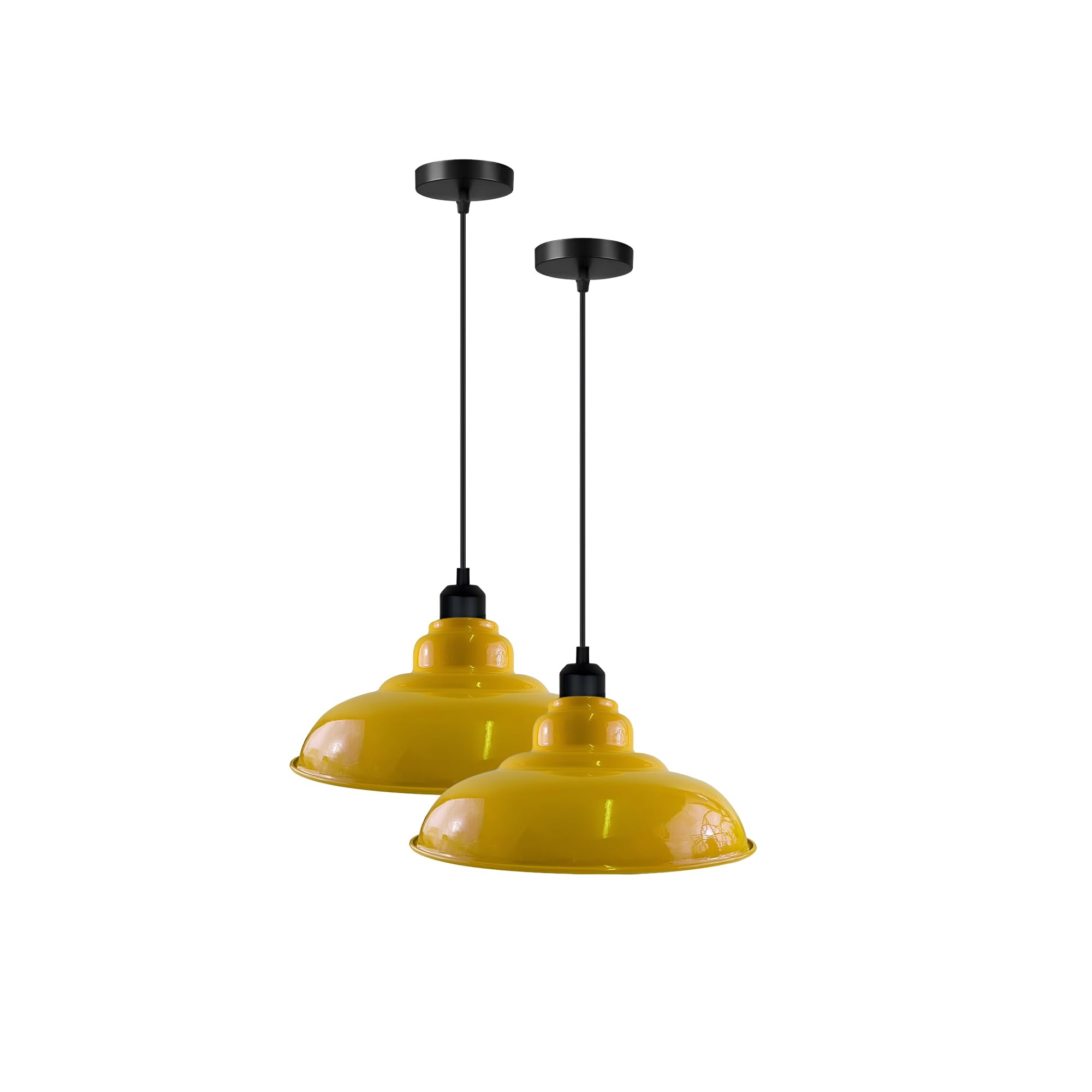 DC VOLTAGE Modern Vintage Style Single Way Metal Curvy Shaped Ceiling Pendant Light 2Pcs with E27 lamp Fitting for Kitchen, Living Room, Corridor and Restaurant (Yellow - Without Bulb)