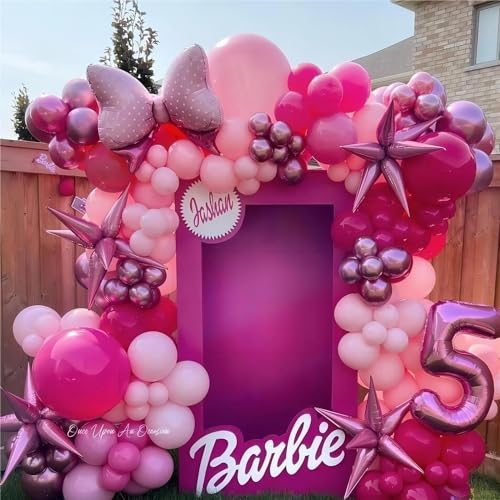 60Pcs Pink Rosegold Balloons Kit, Hot Pink Pastel Pinks Latex Balloons, Metallic Rose Gold Confetti Balloon for Birthday Princess Theme Baby Shower Wedding Valentine\'s Party Decorations