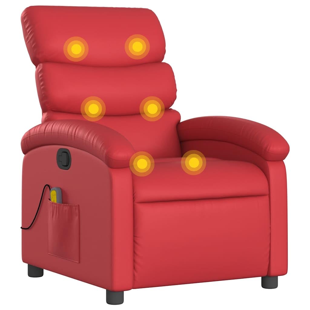 Poltrona massaggiante rossa in ecopelle con massaggio a 6 punti, funzione di riposo manuale, comoda poltrona relax per soggiorno, camera da letto, ufficio, portata massima 110 kg