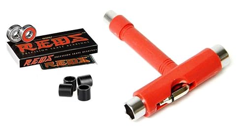 Bones Reds Rodamientos + Herramienta en T de Patín + Espaciadores (Rojo)