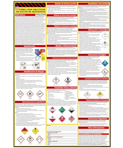 How to Read A Safety Data Sheet (SDS/MSDS) Poster | English & Spanish 2026 | 36 x 24 Inch | UV Coated Paper Sign | OSHA, HMIS, Hazard Compliance Center | Display Instructions Chemical Labels (Spanish)