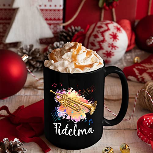 Customized Name Trumpet Black Ceramic Mug Gifts, Personalized Trumpet Musical Instrument Travel Coffee Mugs Cups Gift For Trumpet Player, Trumpet Lover Coffee Cup 11 Oz 15 Oz, Trumpet Player Tea Cup #TOP3