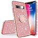 Produktbild Karomenic Silikon Hülle kompatibel mit Samsung Galaxy S10 Plus Glänzend Bling Glitzer Schutzhülle Weiche TPU Handyhülle mit Ring 360 Grad Ständer Diamant Tasche Case für Frauen Mädchen,Rosegold