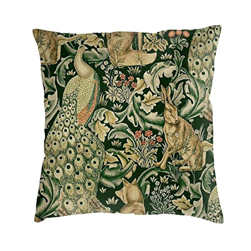 Haruha William Morris Green Forest Animals Peacocks Fox Hare 4 Decorative Throw Pillow Cover Soft Velvet Throw Pillow Case Home 10369 0 #TOP1