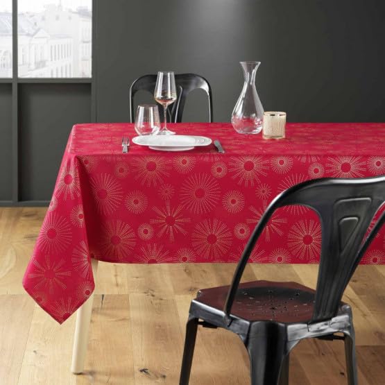 Nappe rectangulaire sans repassage rouge et or 300x150 cm facile à nettoyer