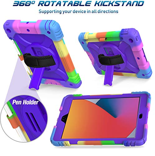 Bmouo Ipad 9Th Generation Case, Ipad 8Th/7Th Generation Case, Ipad 10.2 Case,Hybrid Shockproof [360 Rotating Stand] [Hand Strap] [Pencil Holder] Kids Case For New Ipad 10.2" 2021/2020/2019 - Purple #TOP3