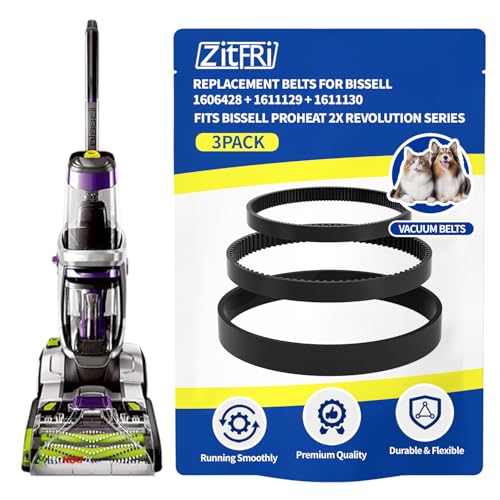 ZITFRI Replacement Belt Set for Bissell ProHeat 2X Revolution Pet Pro Carpet Cleaner 1986, 1548, 2007, 1551, 1964 – Replaces 1606428, 1611129, 1611130 – 3 Types: Flat, Brush & Gear Belt (3-Pack)