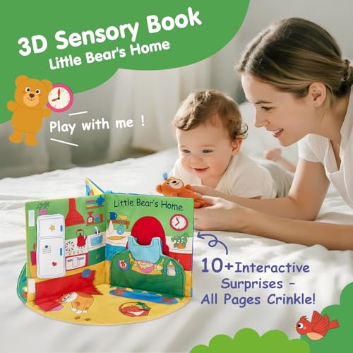 Image of hahaland 3D Book for 0-12 Months Soft Cloth Interactive Activity Baby Book | Sensory Montessori Toys for 1 Year Old Educational Travel Toy Gifts for 6 9 Months Toddler Baby Girls Boys