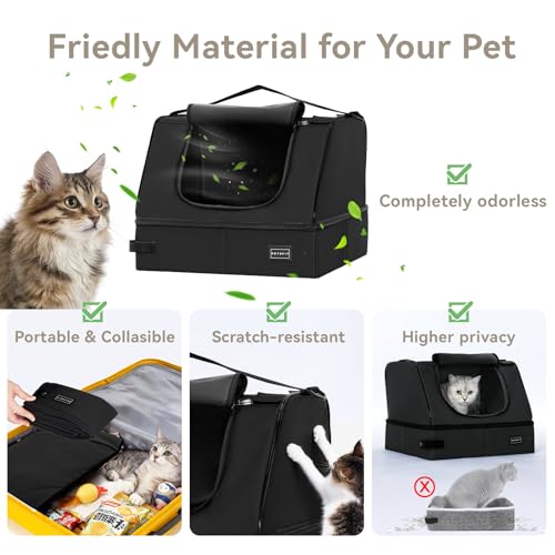 Image of PETSFIT Portable Travel Cat Litter Box - Collapsible, 2-Layer Leak-Proof Washable Liner with Sturdy Support Frame, for Hotel /Car /Camping, Cat Travel Essentials for Kitty /Medium Cats Solid Black