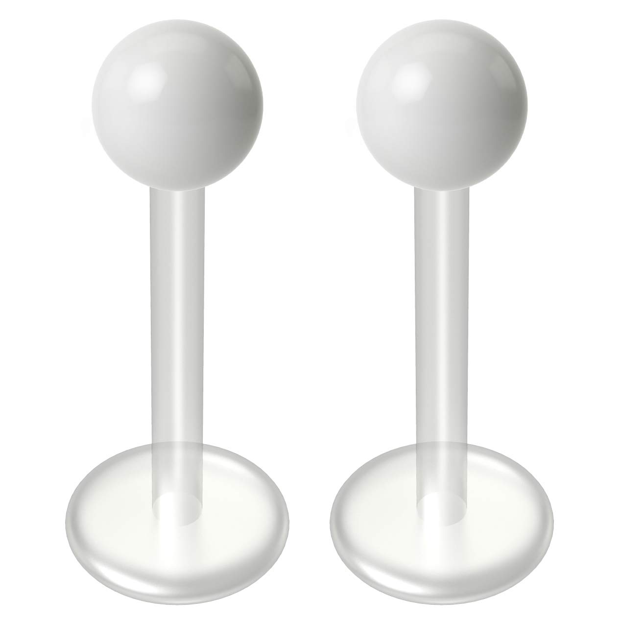 Evonix2pc White Labret Bar 16g 1.2mm Flexible Studs Bioplast Clear Plastic Bioflex Monroe Piercing Jewellery 10mm