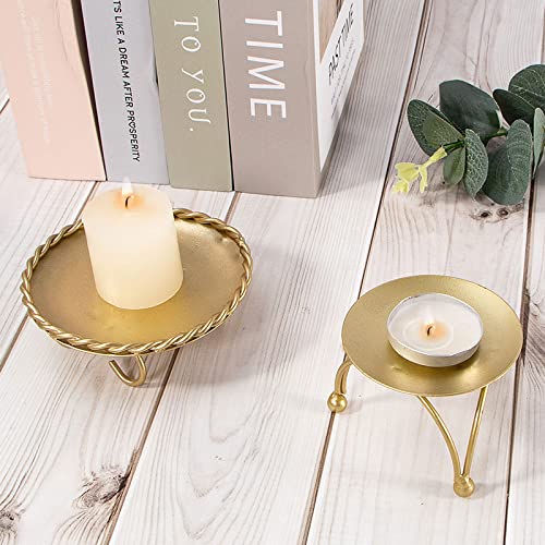 Dedoot Candle Holder, Gold Candle Holders Set Of 2 Decorative Handmade Iron Pillar Plate Candle Holder Centerpiece Fit Led & Wax Candles, Pedestal Candle Stand For Wedding, Spa, Dinner Tables #TOP3