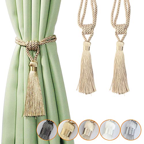 Fenghuangwu Curtain Tiebacks Tassel Tie-Backs, Rope Curtain Tie Backs Handmade Curtain Holdbacks Made From Polyester 2 Pack - Gold #TOP19