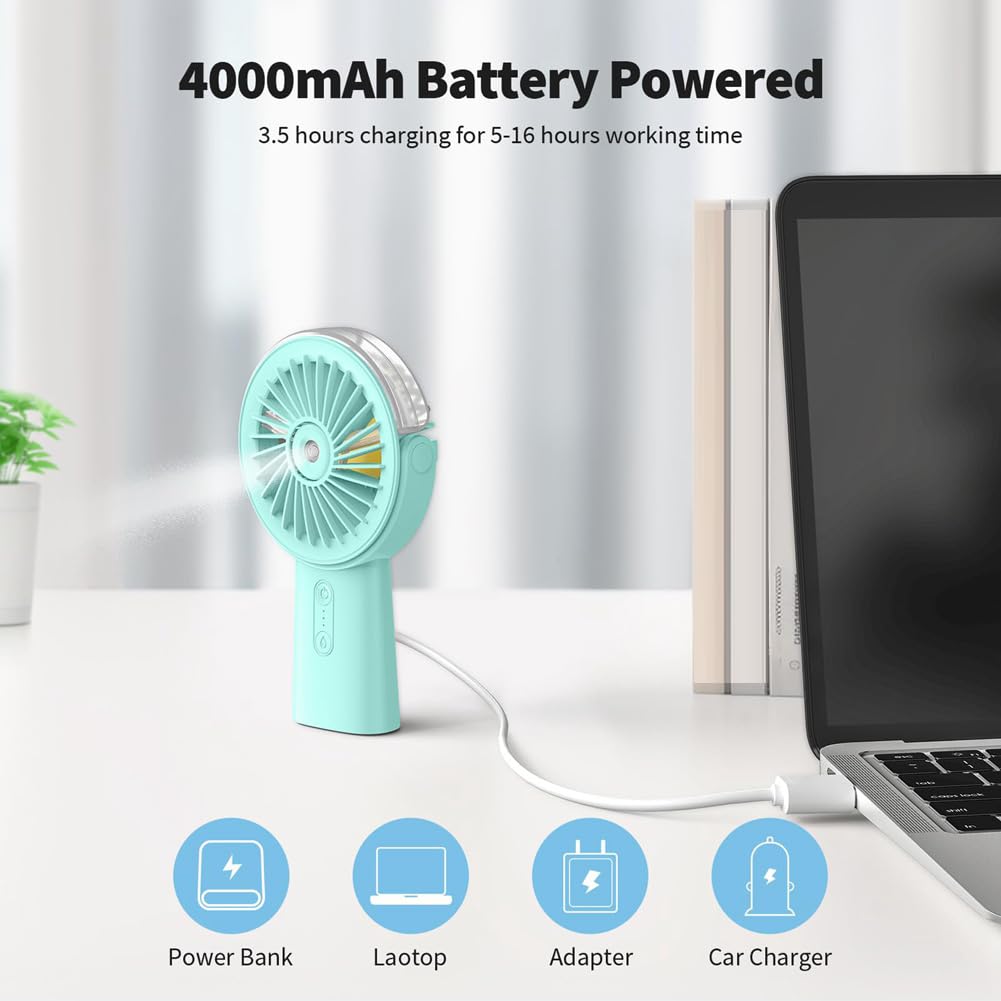 HandFan Ventilateur brumisateur portable amélioré 2025, deux boutons faciles à utiliser, ventilateur brumisateur rechargeable à main, ventilateurs de pulvérisation d'eau, mini ventilateurs de