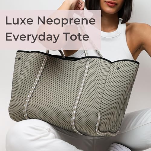 POPUPS Large Neoprene Tote Bag for Women - Everyday Designer Handbag for Travel Work and Beach with Pockets and Zipper Pouch2
