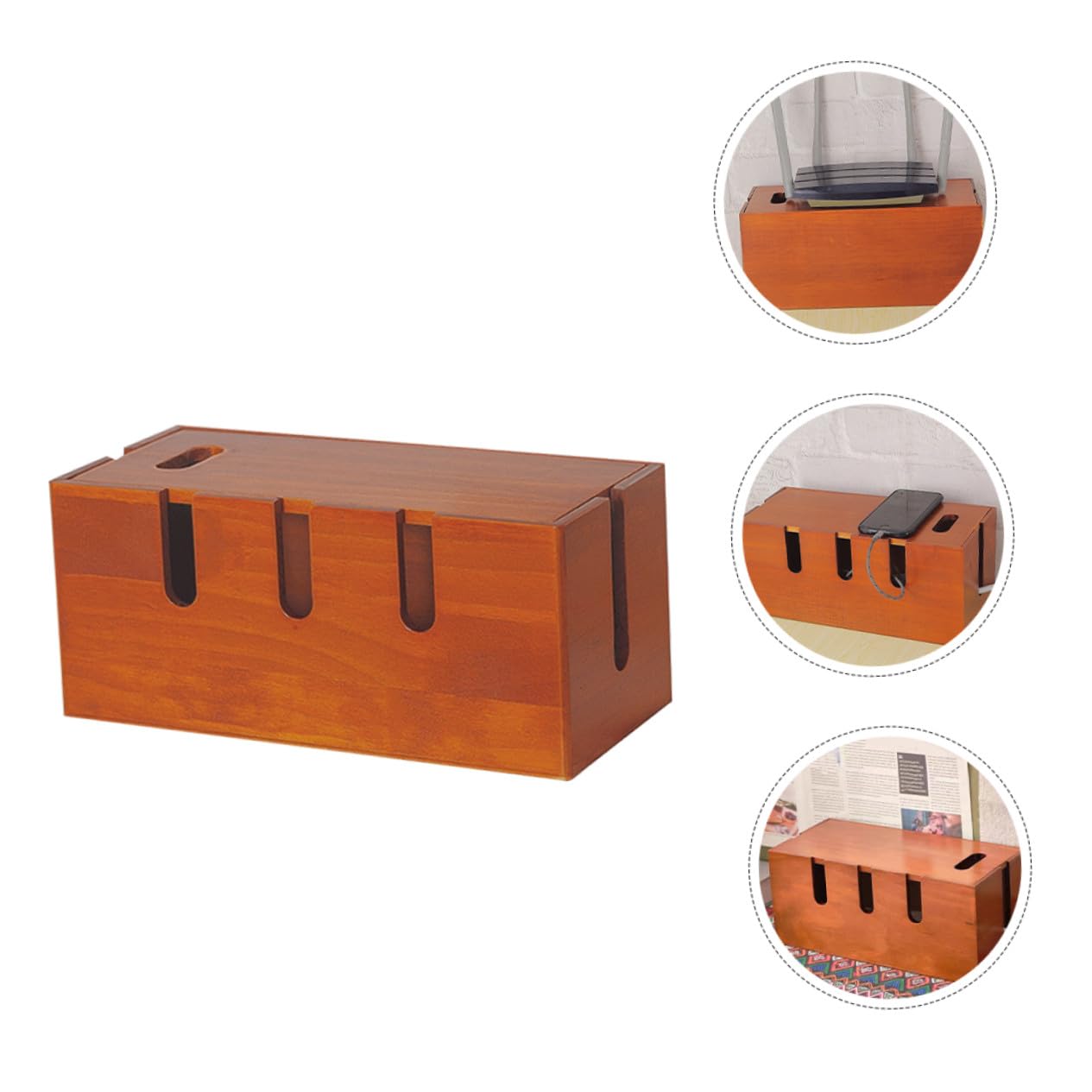 Scatola Organizer Cavi in Legno Marrone per Scrivania | Contenitore per Prese e Fili, Aspetto Moderno Semplice, Installazione Facile