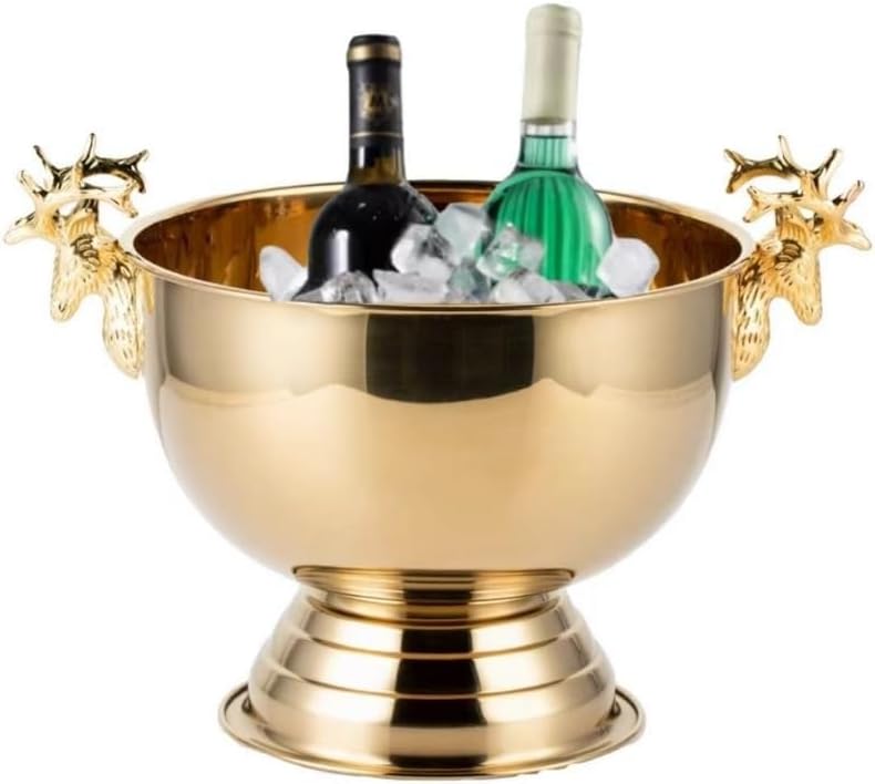THE WHITE SHOP 4.5L Stainless Steel Ice Bucket, Bilayer Heat Preservation Insulation Ice Block Bucket Ice Container for Parties Camping And Picnic(GOLD)