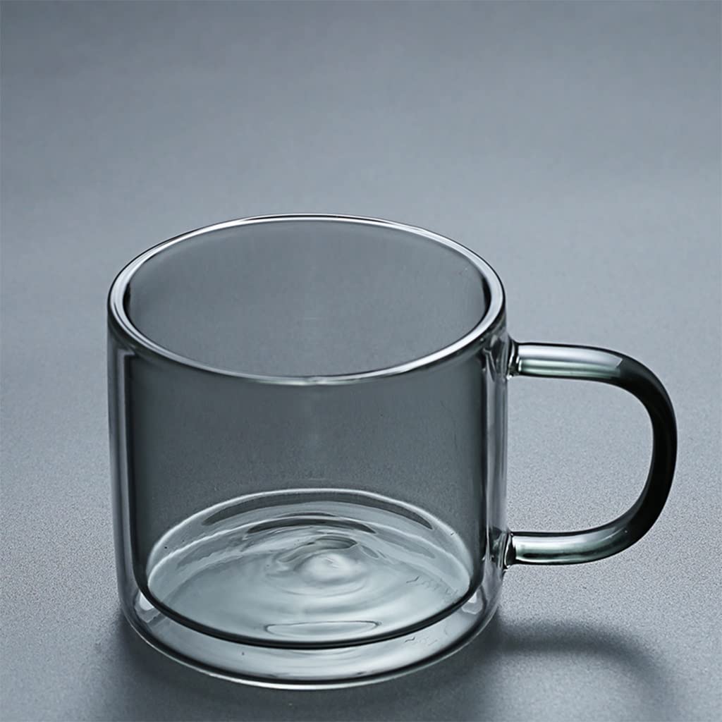 Isoliertes Glas-Kaffeetassen-Set mit Griff, doppelwandig, wiederverwendbar, Kaffeetasse, farbige Trinkgläser, Weingläser, Glasgeschirr, Trinkgläser, Teetasse, 250 ml, Grau