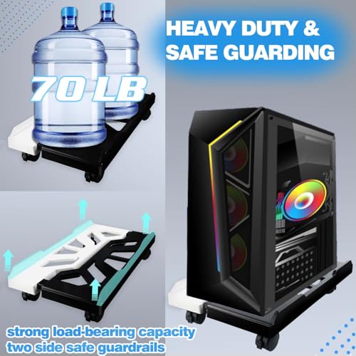 Qcdou Soporte para PC, soporte torre PC, base con ruedas, soporte móvil universal ajustable para CPU con 4 ruedas, soporte PC bajo mesa, carrito de CPU debajo del escritorio para jugadores(BW) - imagen 4