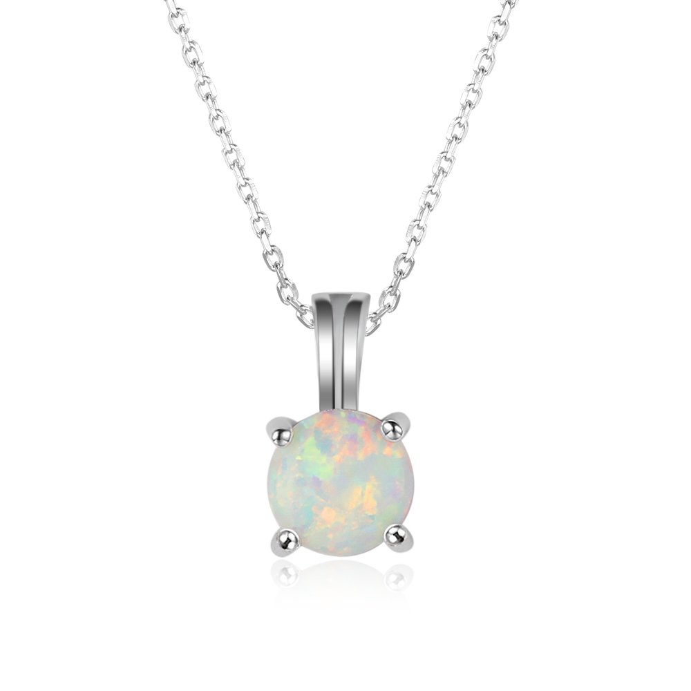 YAZILINDS925 Sterling Silver Chain Round Opal Pendant Necklace Exquisite Valentine's Day Women Jewellery(Color 1)