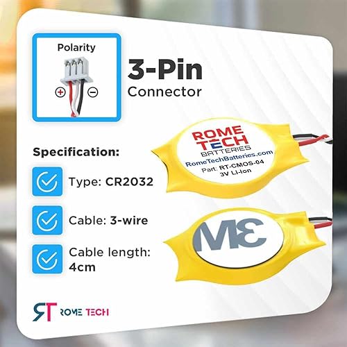 Batería CMOS para DELL Latitude E6400 E6410 E6500 E6510 - BIOS RTC 3 V CR2032 con 3 pines 3 cables