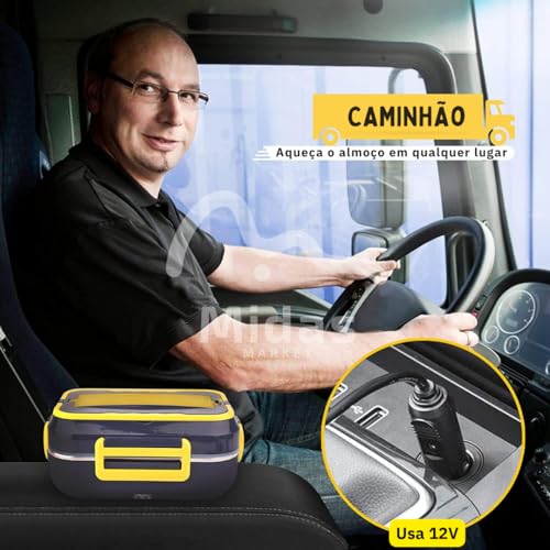 Marmita Elétrica Portátil Veicular de Aço Inoxidável Para Carro Uber Casa Lancheira Térmica 12V 110V