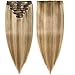 s-noilite 10"-22" Thick Double Weft 130-160g Grade 7A 100% Clip in Remy Human Hair Extensions Full Head 8 Piece (18"-140g #18/613 Ash Blonde/Bleach Blonde)