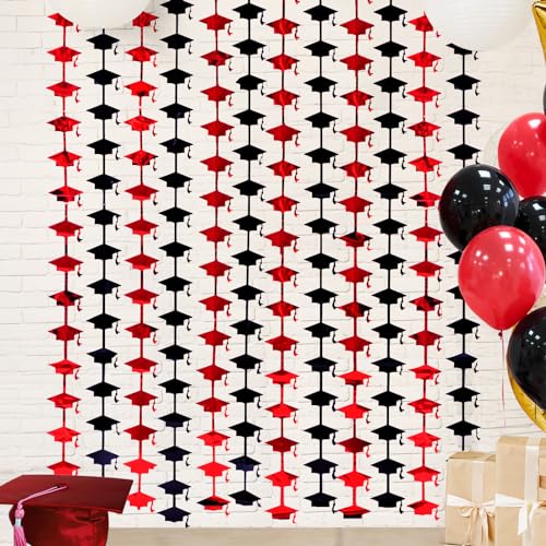 Image of Mega-L Graduation Party Decorations 2026, 2 Pack Red and Black Streamer | 3.3x6.6 ft Metallic Tinsel Backdrop Streamers, Red Congrats Grad Photobooth Props Class of 2026 Party Decors Supplies