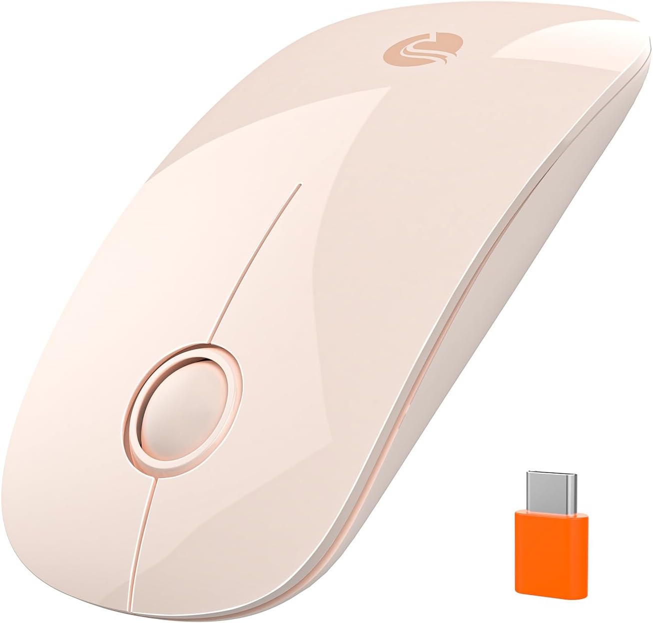 R306C USB C Wireless Mouse, Type-C 2.4GHz Portable Computer Mouse, Silent Click, Ultra-Slim, 3-Speed DPI, 480 Hours Battery Life, for USB-C Laptops, MacBook, iPad, MacOS - Flesh Pink