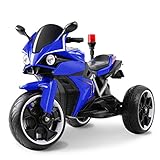 BABLE 12V Electric Motorcycle for Kids, Kids Ride On Motorcycle, 3 Wheels Battery Powered Ride On Toy, Kids Ride On Electric Trike Motorcycle with USB Music Player, for 3-8 Year Boy Girl, Blue
