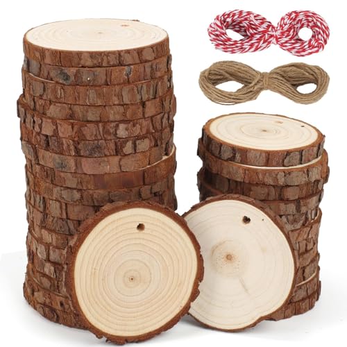 FALSKT 30PCS Holzscheiben 6-7cm Holzscheiben zum Basteln Baumscheiben...