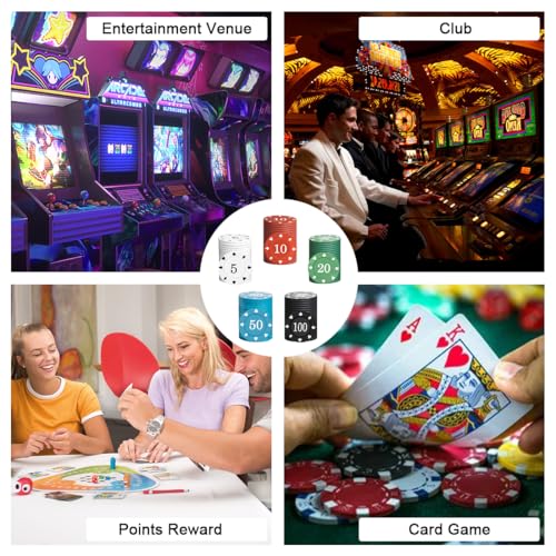 NJCXOLA 100 Stück Casino Pokerchips, Spielchips Wertmarken Karten Chips Pfandmarken Roulette Spiel Bingo Chips mit Wert Blackjack Set für Counting Marker Poker Chips Roulette Casino Pokerset
