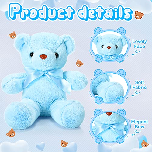 6-Piece Cute & Soft Bear Plush Toy Set, Shaggy Stuffed Animals For Xmas, Baby Shower Decor (Blue, Short Plush) #TOP2
