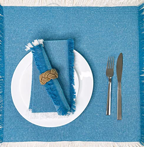Servilletas de tela Chardin Home Turquesa y Blanco 18x18 in set 12 miniatura 5
